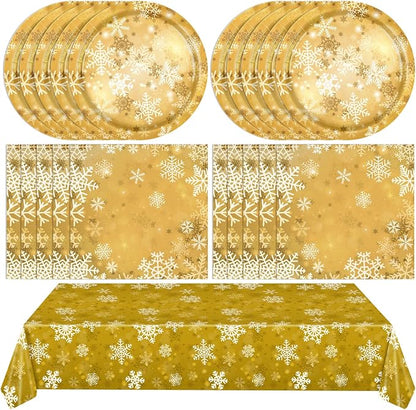 41Pcs Winter Snowflake Party Decorations Snowflake Tableware Set Golden Winter by Mainivo