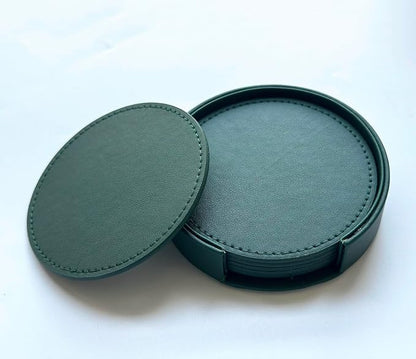 Set of 6 Leather Coasters, Round Coasters - Image 2