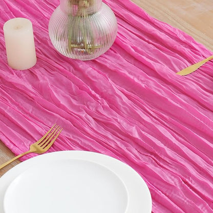 Asee'm Hot Pink Cheesecloth Table Runner Summer 10FT Fuchsia Gauze Sheer | Boho - Image 3