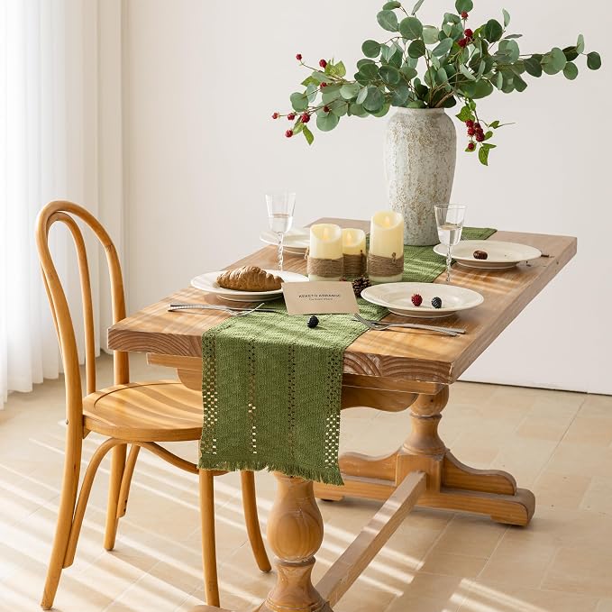 Keketoarrange Boho Macrame Table Runner 12x48 Inch | Woven Burlap Rustic Runner - Image 2