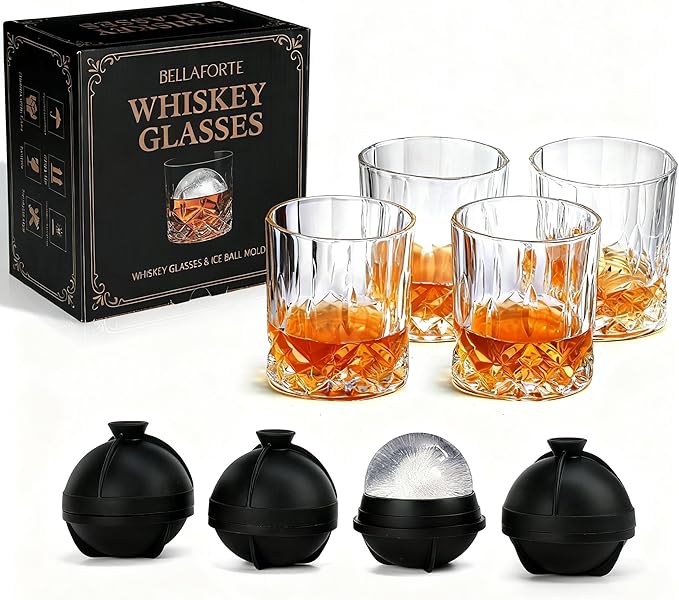 BELLAFORTE Whiskey Glasses, Old Fashioned Glass Set of 8 – 4 Bourbon Glasses + by BELLAFORTE