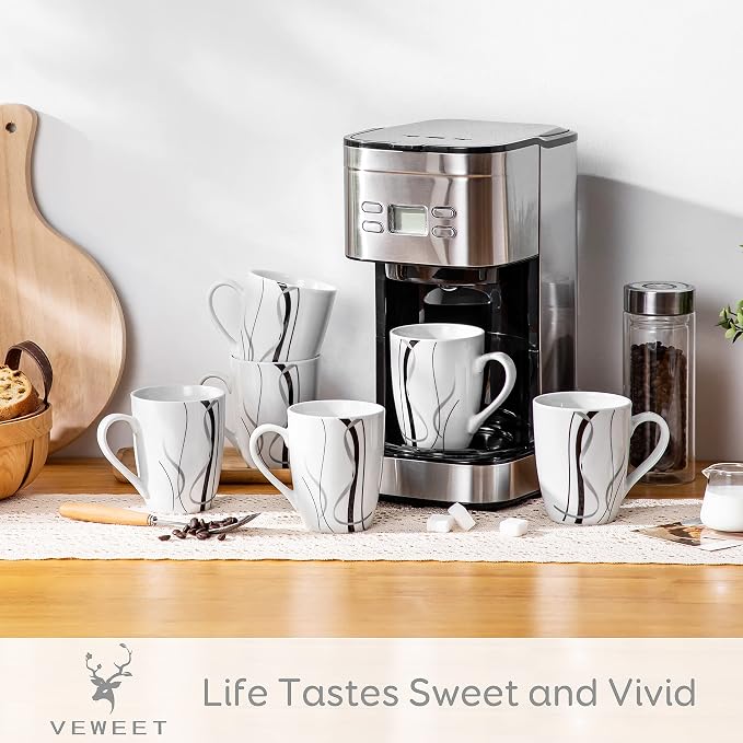 VEWEET Coffee Mugs Set of 6, 11 OZ White Ceramic Mugs, Fiona | White Ceramic - Image 2