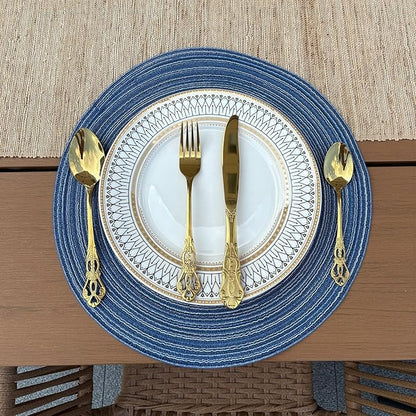 Blue Woven Placemats Set of 8,Washable Wipeable Woven TableMats Set of 8, Rattan Look Placemats,Blue ocen-Like placemats 15 Inch(Blue White)