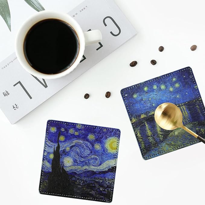 Artistic Coasters Square Leather Drinks Coaster Set - Image 6