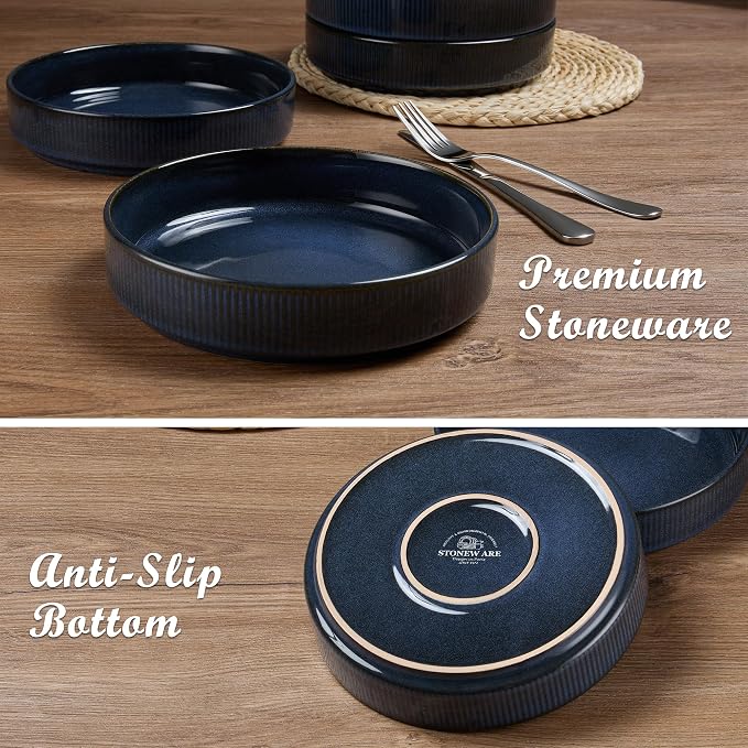 E-far Pasta Bowls Set of 4, 35oz Large Salad Bowl Plate - Image 5