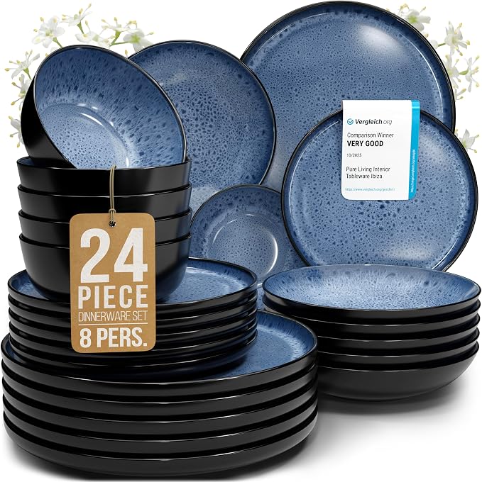 24 Piece Stoneware Dinnerware Set by PURELIVING