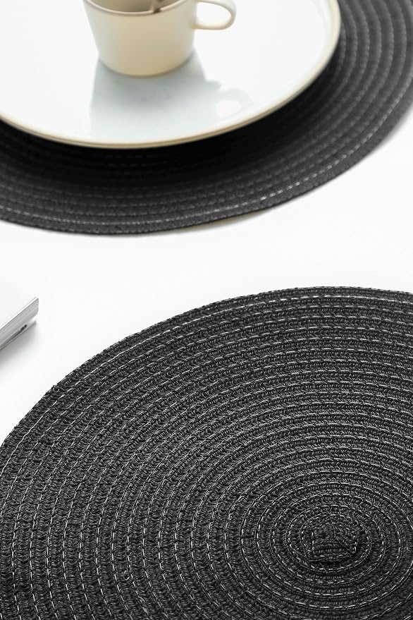 15 Inch Round Braided Placemats Set of 4, Washable Heat Resistant Cotton - Image 5