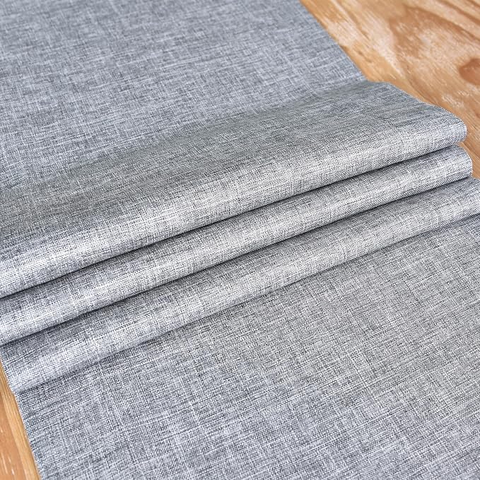 NEWISHER Farmhouse Rustic Faux Linen Solid Grey Table Runner 13x60inch | Grey - Image 5