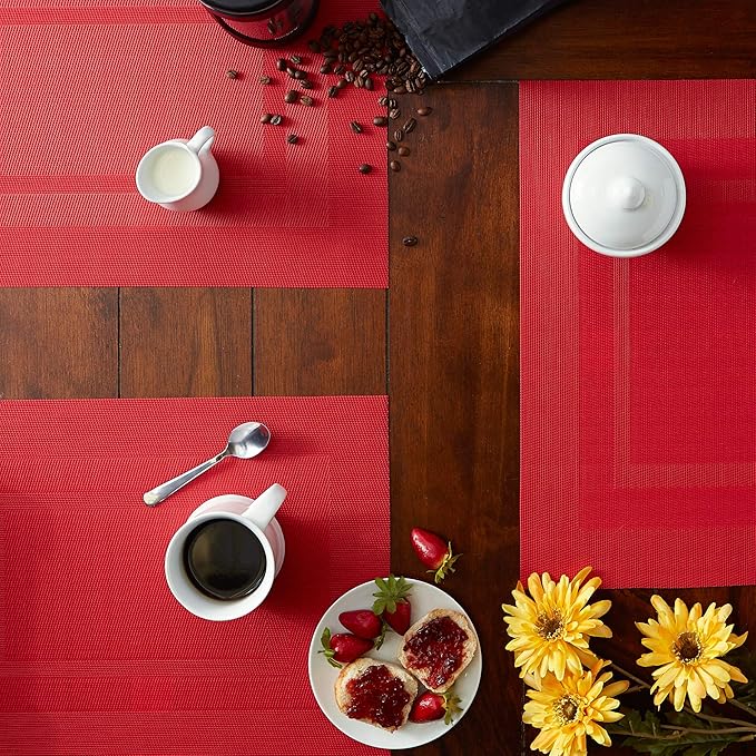 DII PVC Tabletop Collection Woven Indoor/Outdoor, Placemat Set, Tango Red - Image 3