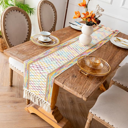 EMMTEEY Macrame Table Runner Boho Style 36 Inches Long, Hexagonal Colorful | - Image 7