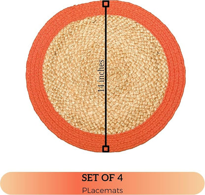 Round Verona Woven Jute & Cotton Placemat, 14 Inch, Natural Jute - Image 4
