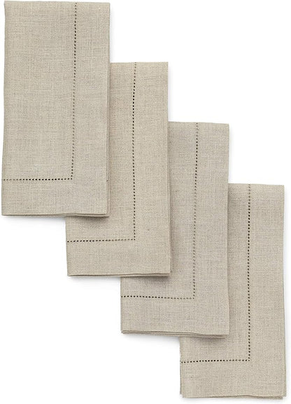 Solino Home Natural Linen Napkins Set of 4-100% Pure Linen Hemstitch Dinner Napkins 20 x 20 Inch for Spring, Easter - Classic Hemstitch