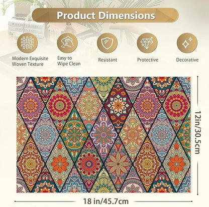 Set of 6 Washable Colorful Bohemian Placemats Non-Slip Heat-Resistant 12x18 Inch Thick DecorativeLinen Table Mats for Dining Table Home Décor