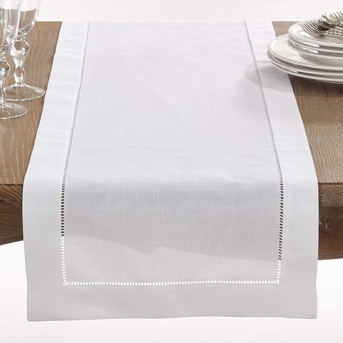 Saro Lifestyle Hemstitched Border Table Runner - Image 2