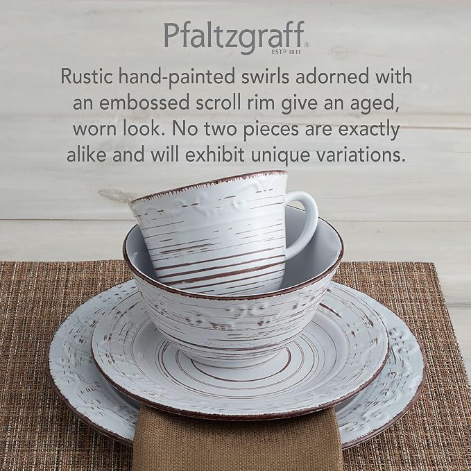 Pfaltzgraff Trellis White 16-Piece Stoneware Dinnerware Set, Service - Image 4