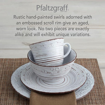 Pfaltzgraff Trellis White 16-Piece Stoneware Dinnerware Set, Service - Image 4