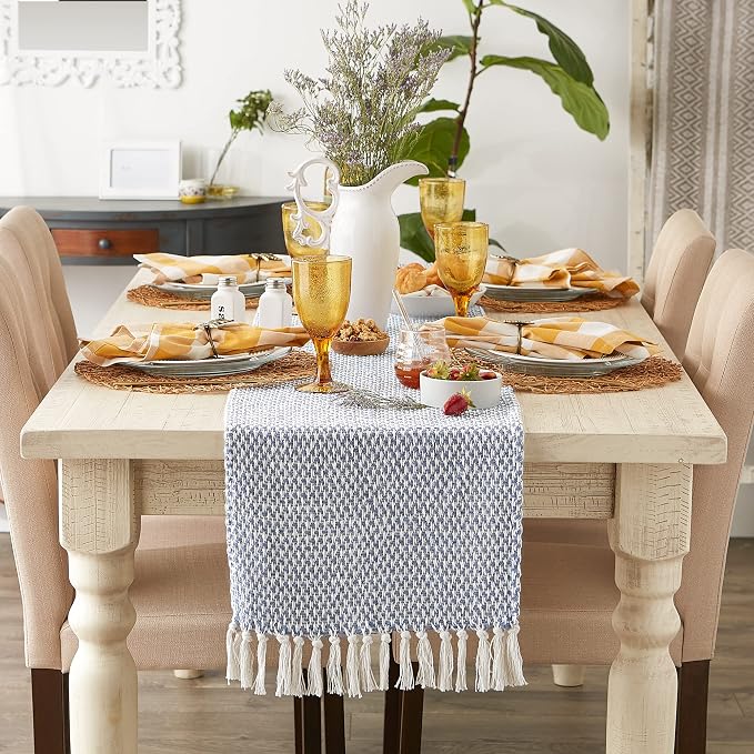 DII Woven Basics Collection 100% Cotton Knit Table Runner, Stonewash Blue - Image 3