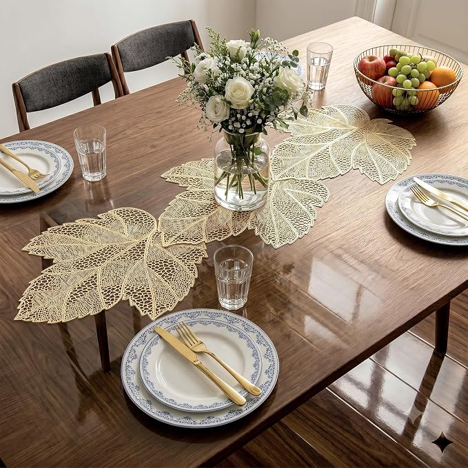 FAVE Gold Small Table Runner 36 Inch Dresser Vinyl Runner | Heat Resistant - Image 3
