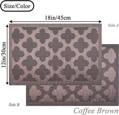 Elegant Placemats Vinyl Woven Heat-Resistant Placemats Set of 8 Washable Easy to Clean Table Mats for Dining Room and Decorate (Brown)