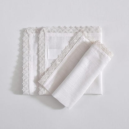 FINGERCRAFT Dinner Cloth Napkins in 100% Cotton, 12 Pieces Small Table Napkin Cloth,12 inches, Mitered Corners for Every Day Use Christmas Napkins Cloth Good Absorbency Lace White