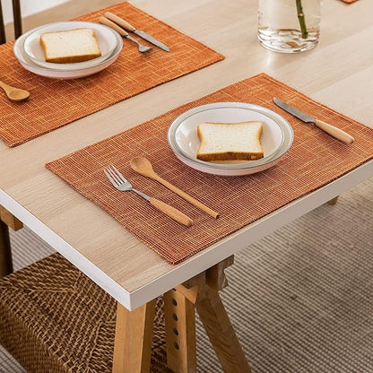 Kevin Textile Burlap Linen Placemats Set of 6 Heat Resistant Dining Table Place Mats Washable Kitchen Table Mats for Dinning Party Holiday Indoor Outdoor, 13 x19 inches, Orange