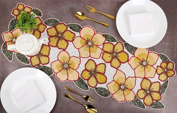 Beaded Table Runner, 13x36 | 85% glass beads, 15% polyester, cotton backing - Image 2