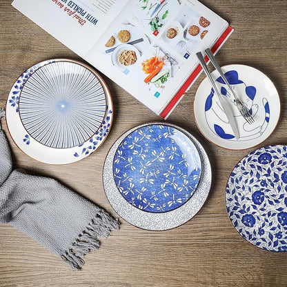 Selamica 10 Inch Kitchen Serving Plates, Large Dessert Plates Ceramic for Salad Pasta Steak, Microwave Dishwasher Safe, Set of 6, Blue