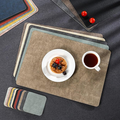Myir JUN Dual Sided Placemats, Faux Leather Set of 4 for Dining Table Indoor Outdoor, Square Non-Slip Washable Table Mats (Gray Cream-White)