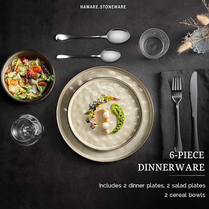 HaWare Dinnerware Sets, 6-Piece Plates and Bowls Set, Stoneware Dish Set - Image 2