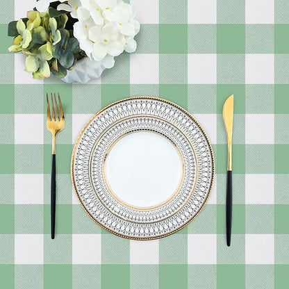 misaya Rectangle Waterproof Vinyl Table Cloth, Buffalo Flannel Backed Tablecloth, Wipeable Plastic Table Cover for Dinner, Kitchen, Outdoor (60" x 84", Sage Green and White)
