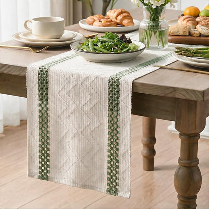 Artoid Mode Army Green Stripe Woven Rustic Table Runner 12x72 Inch | Holiday - Image 3