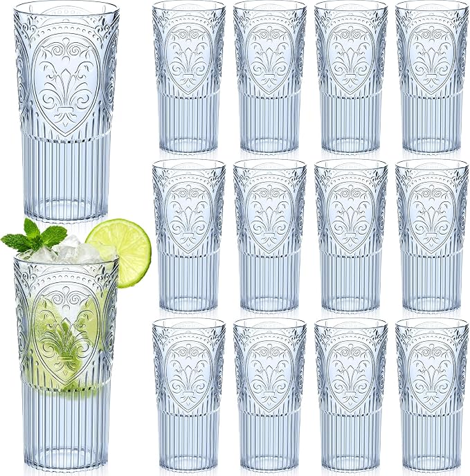 Wiwiqing 20oz Vintage Plastic Ribbed Tumblers Set of 12, Baby Shower, Birthday by Wiwiqing