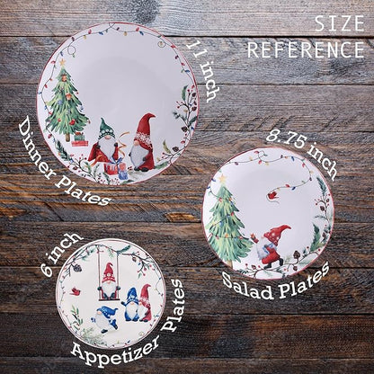 Bico Christmas Gnomes Salad Plates Set of 4, 8.75 Inch Ceramic Dessert Plates for Salad, Appetizer, Side Dishes, Microwave and Dishwasher Safe, Gift for Housewarming and Christmas