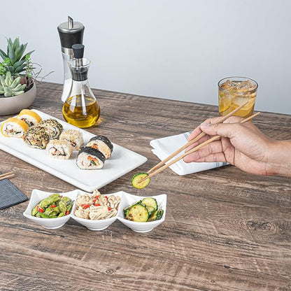 Restaurantware Voga 8.5 Ounce Divided Serving Dishes 10 Square Condiment Serving Dishes - 3 Compartments Serve Appetizers Snacks Dips Or Dressings White Melamine 3 Compartment Dishes