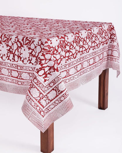 ATOSII Meraki Red 100% Cotton Tablecloth, Handblock Print Rectangle Table Cover for Kitchen Dining I Tabletop Linen I Parties, Thanksgiving, Christmas, Wedding, Fall Table Cloth 60 X 108 Inches