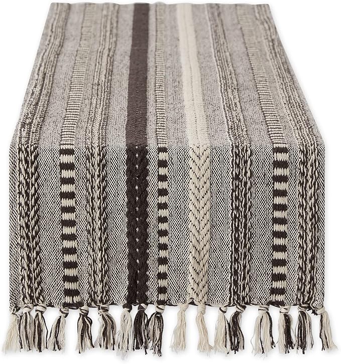 DII Farmhouse Braided Stripe Table Runner Collection, Dark Brown by DII