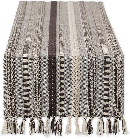DII Farmhouse Braided Stripe Table Runner Collection, Dark Brown by DII