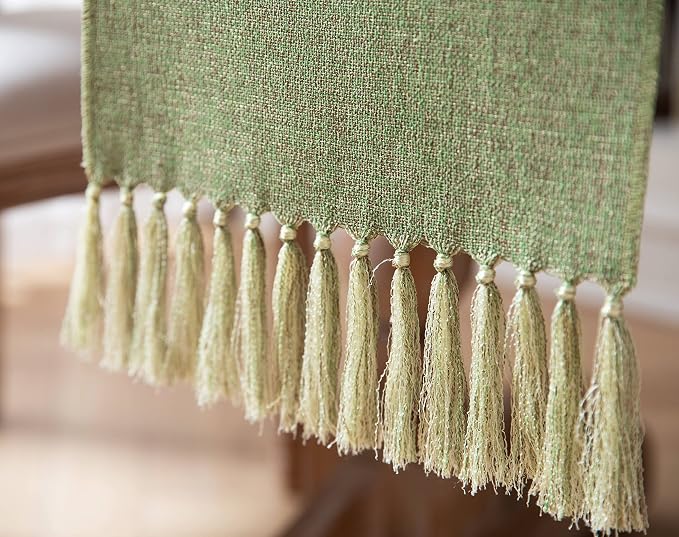 Green Table Runners 90 Inches Long, Burlap Linen Style Rustic Farmhouse Table - Image 6