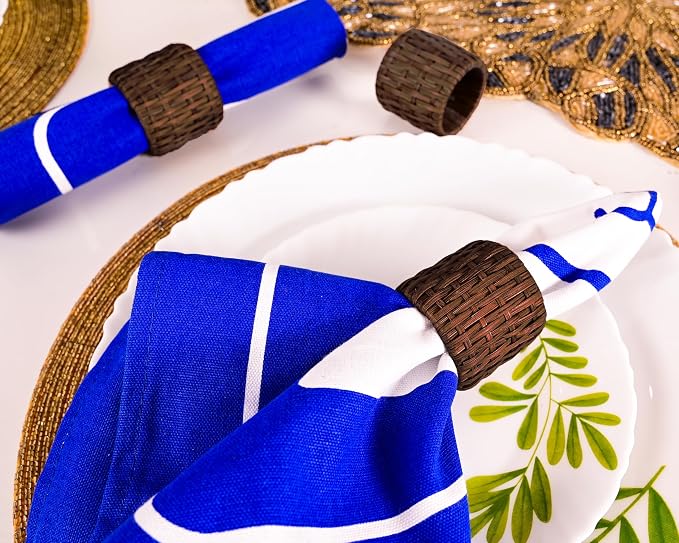 Woven Napkin Rings Set of 12, Handmade Cane Fall Napkin Rings Holders, Natural - Image 2