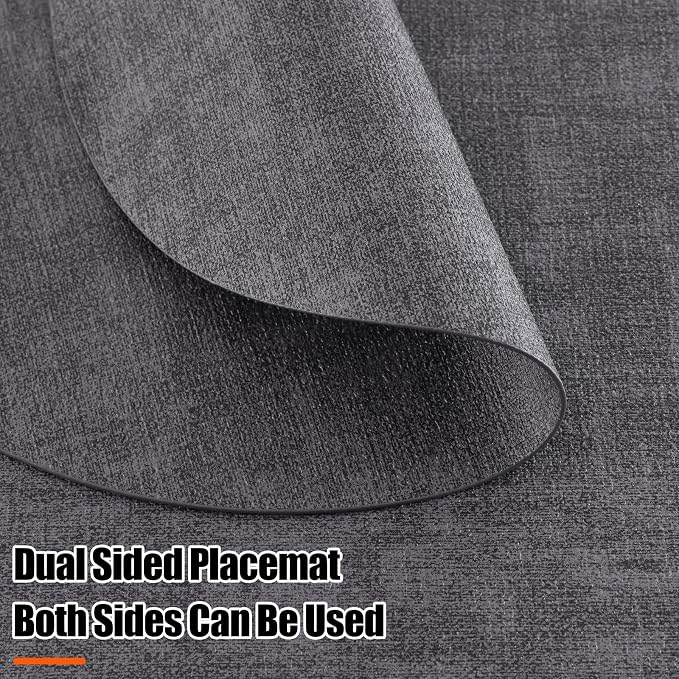 Homaxy Round Faux Leather Placemats and Coasters, Dark Grey | Washable - Image 3