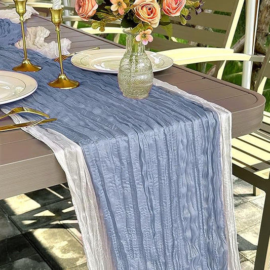 4 Pack Dusty Blue Cheesecloth Table Runner Rustic Gauze 22x120 inch Long Table Runner for Wedding Bridal Shower Birthday Party Banquet Boho Decoration(#30)