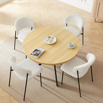 45.3 Inch Round Dining Table Set for 4, Mid Century Modern Small Coffee Set for Dining Room Kitchen Apartment (Cream Table + 4 White Shell Chairs)