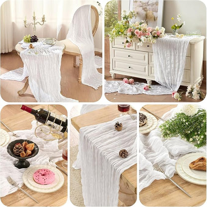 12 Pack White Cheesecloth Table Runner Boho Gauze Wedding Decor | 120 Inch - Image 8