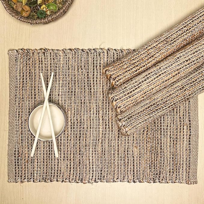 Natural Jute & Brown Placemats, 13x19 Inch Dining Table Placemats by ChardinHome