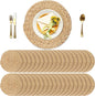 Kochorie Set of 36 Round Woven Placemats 13.5-Inch Natural Water Hyacinth Plant Placemats Hand-Woven Boho Rattan Placemat Wicker Weave Table Mats for Home Table Farmhouse