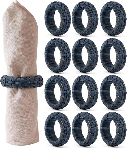 Cane Woven Napkin Rings, durable plastic core, 2.25x2.25x0.5 in, bohemian by CLEENTABLE