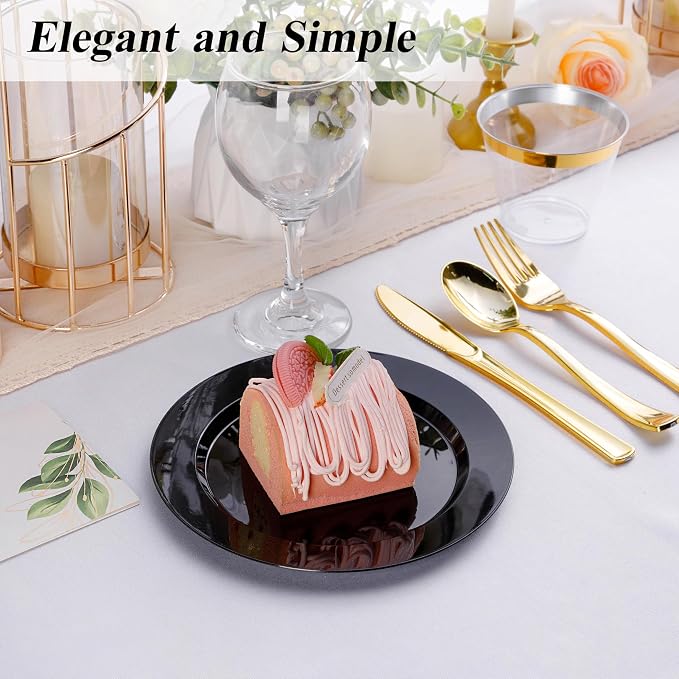 Bestluck 100PCS Black Plastic Dessert Plates 7inch - Image 4
