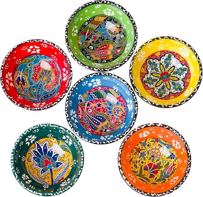 BCS Ceramic Pinch Bowls Set of 6, Small Bowls for Dipping - Cooking Prep & Charcuterie Board Bowls, Soy Sauce Dish, Handmade Multicolor Decorative Serving Dishes (3.2'' - 3 oz)