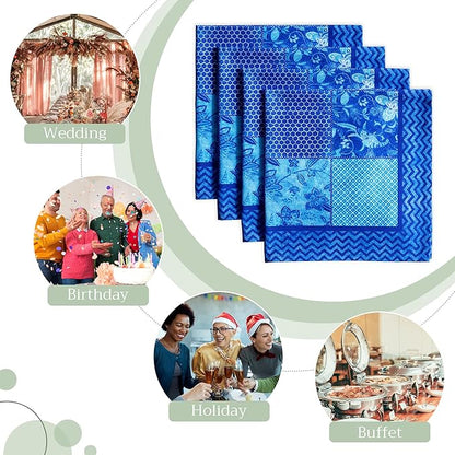 Maison d' Hermine Cloth Napkins Set of 4 100% Cotton Everyday Reusable Square Napkins Cloth Washable Dinner Party Wedding Restaurant Valentines Day Decorations Spring/Summer (Indigo Love, 20" x 20")