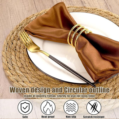 Kochorie Set of 12 Round Woven Placemats 12 Inches Bulrush Placemats Natural Hand-Woven Boho Rattan Placemats Wicker Table Mats Farmhouse Weave Place Mats for Home Dining Table